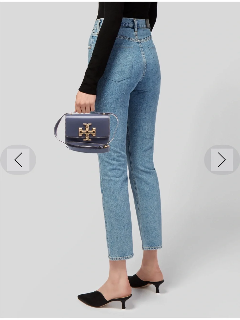 Tory Burch Blue Leather Shoulder Bag with Oversized Gold Logo